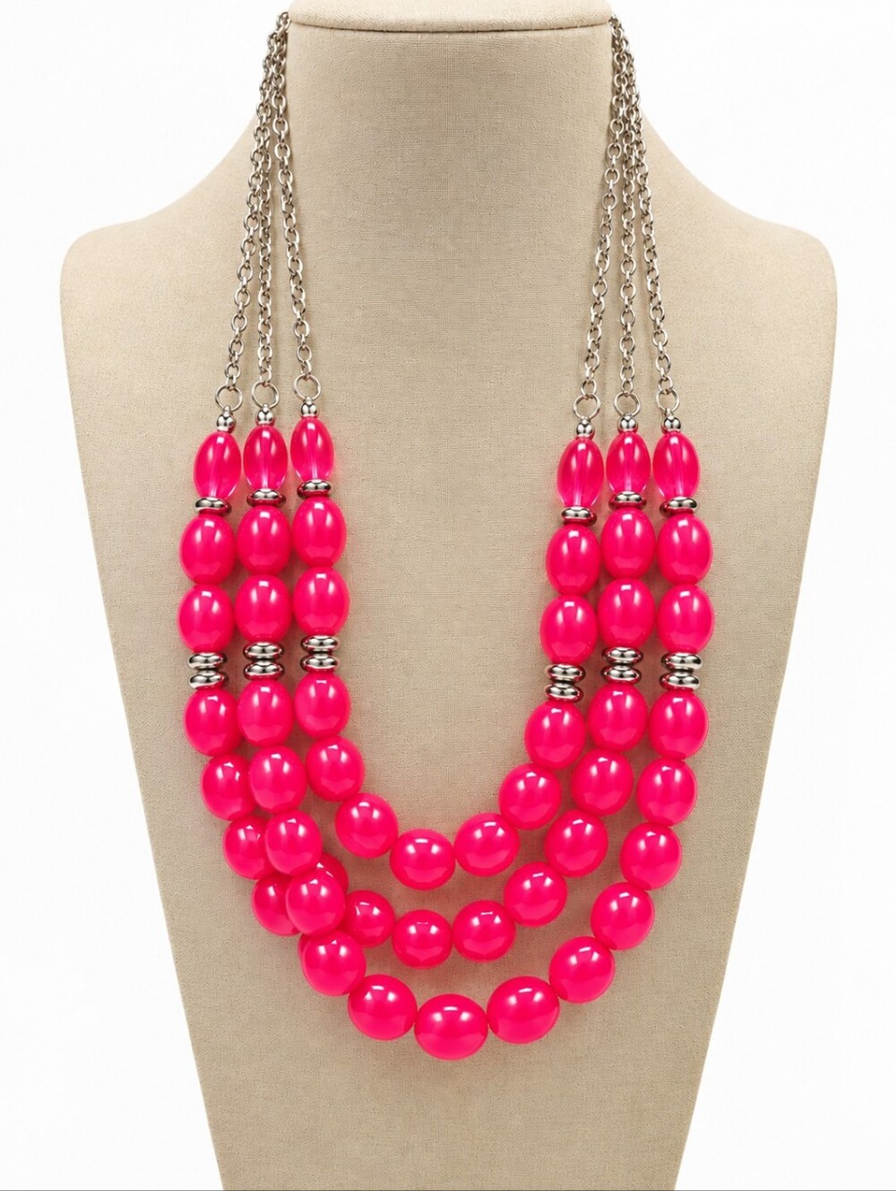 Paparazzi 'Coastal Cruise' Dark Pink Acrylic Bead Jewelry Set In Silver Tone - Picture 2 of 5